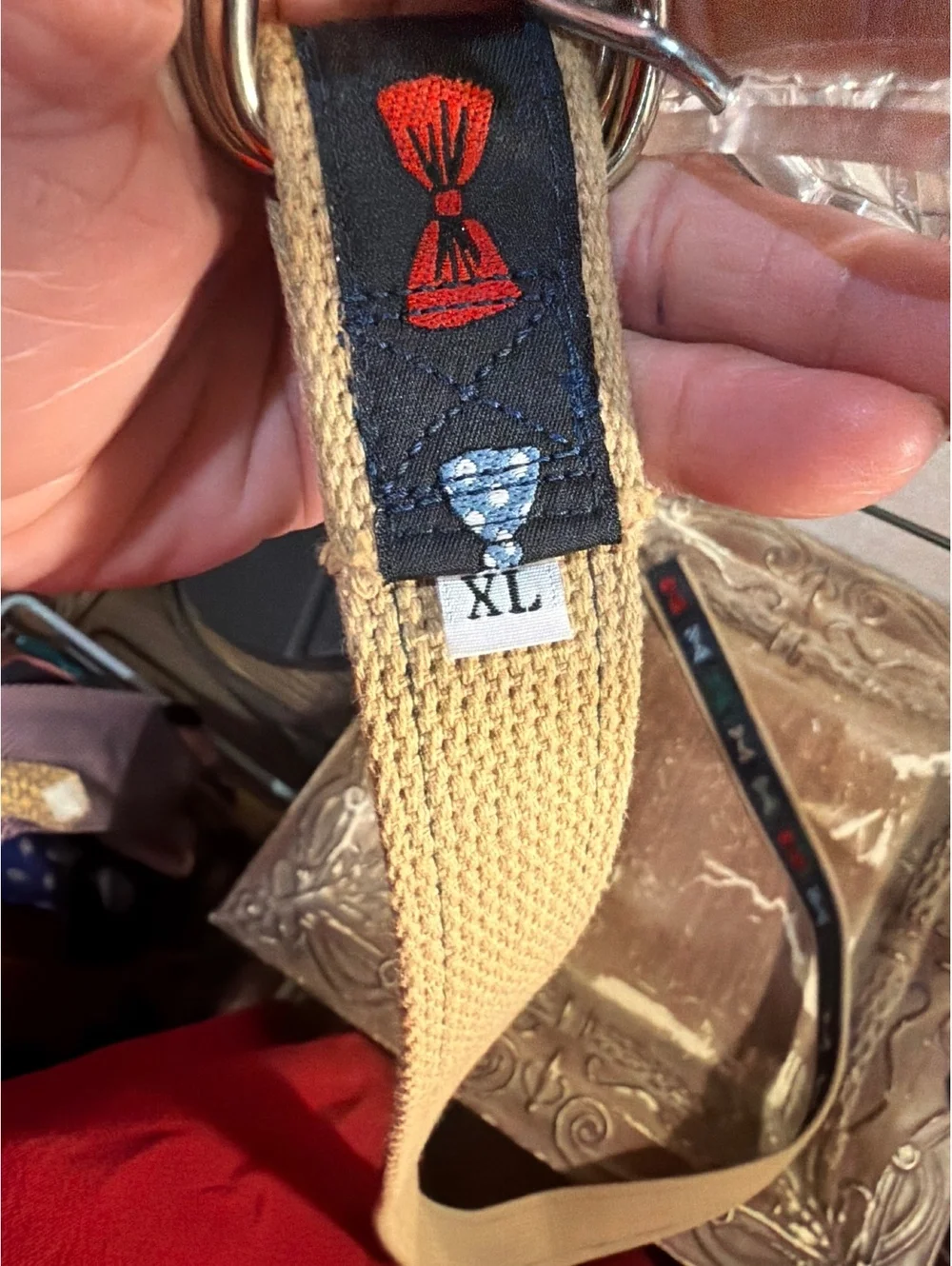 XL Size Bowtie Patterned Belt with Beige Woven Strap